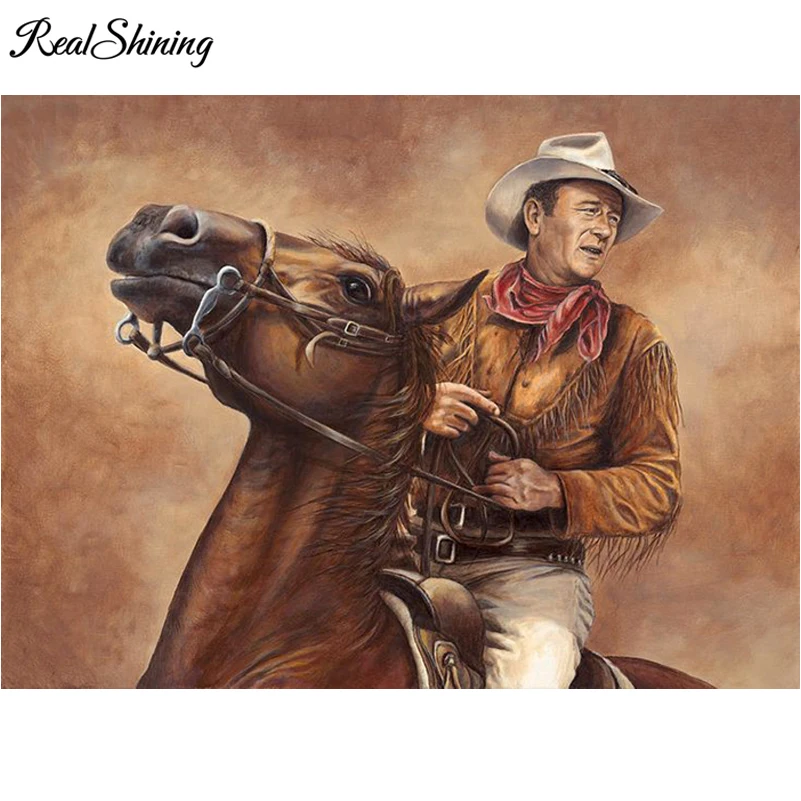 

REALSHINING mosaic full handmade 5d diamond embroidery cowboy john wayne diamond painting cross stitch square home decor FS1112