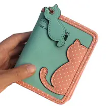 Japan and South Korea Cartoon Wave Point Cat Color Mosaic Wallet Cute Kitten Pendant Short Ladies Wallet Card Holder