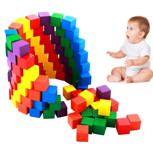 100 pcs set infant building blocks cube wooden squeeze stack block