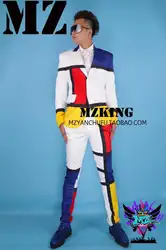 Мужской бренд Блейзер Костюмы Бар ночной клуб DJ певица прилив тонкий красный желтый синий белый шить костюм
