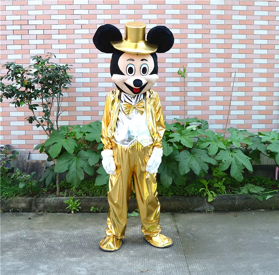 

High Quality Shiny Gold Adult Size Mickey Mascot Costume Modern Party Use Costume