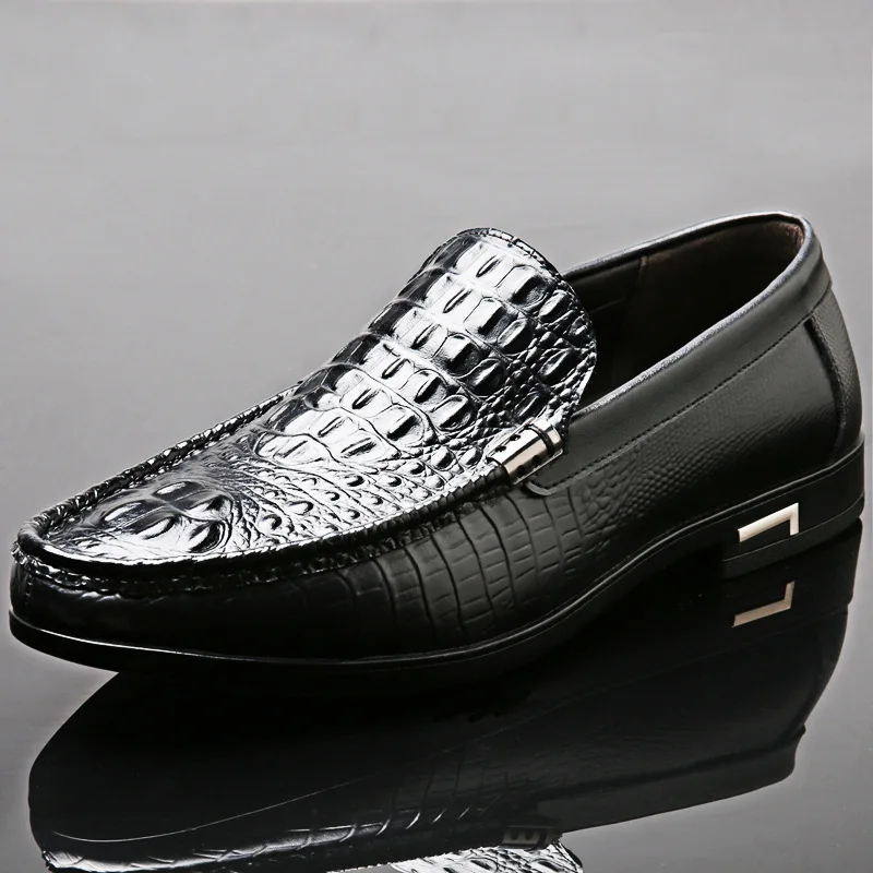 Мужские модельные туфли из натуральной кожи с острым носком; туфли с узором «крокодиловая кожа»; деловые оксфорды без шнуровки; Мужская Роскошная обувь; Мужская Дизайнерская повседневная обувь