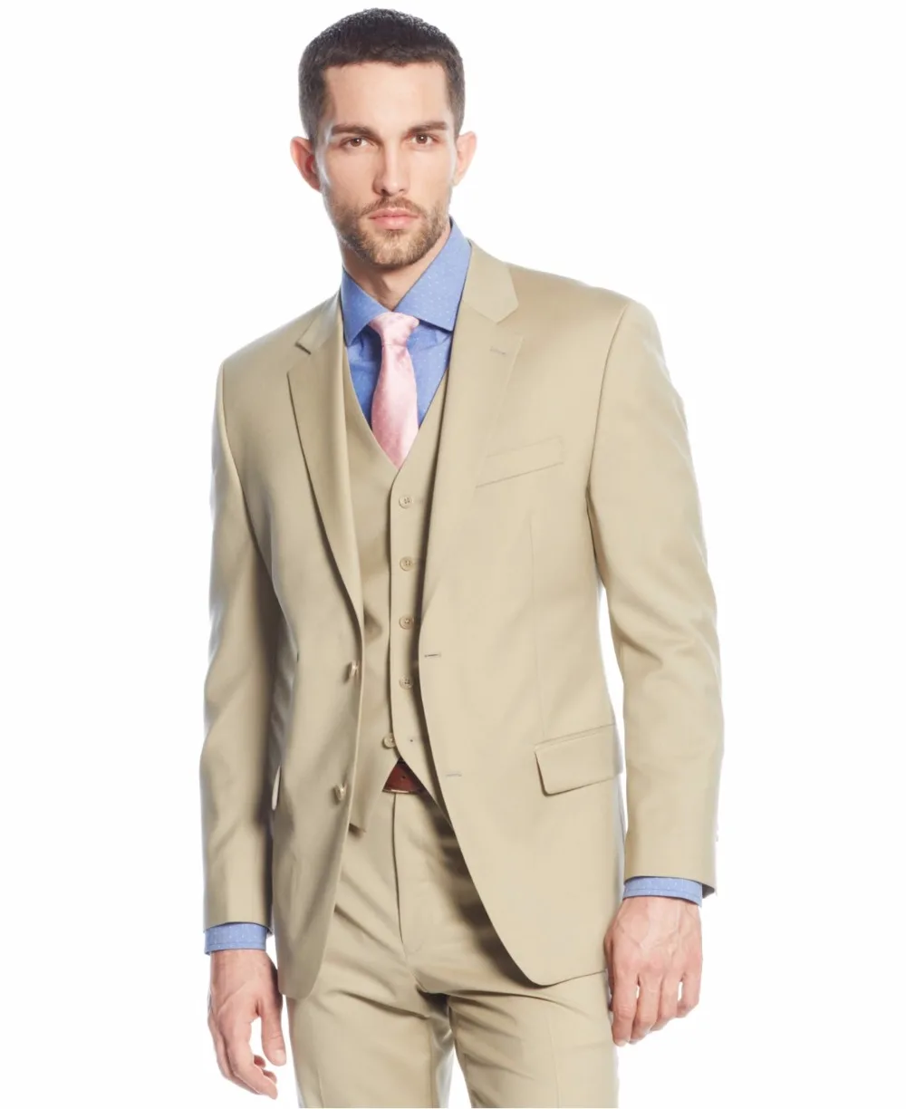 Beige Groom Tuxedos Tailor Made 3 Piece Mens Wedding Party Suits