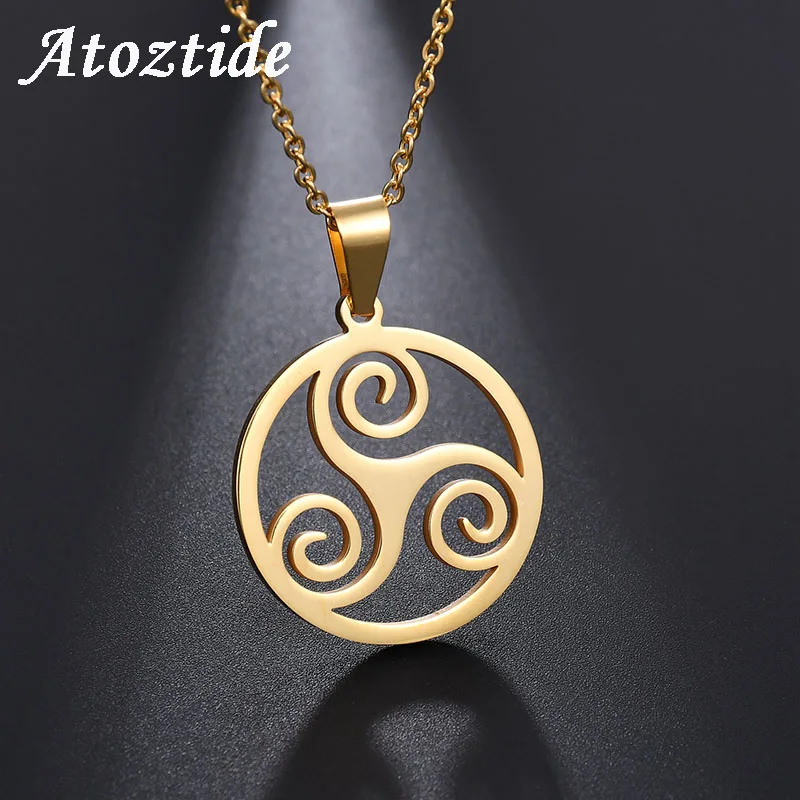 

Atoztide Punk Stainless Steel Movie Teen Wolf Triskele Necklace For Men Gold Silver Color Hollow Round Chain Necklace Ketting