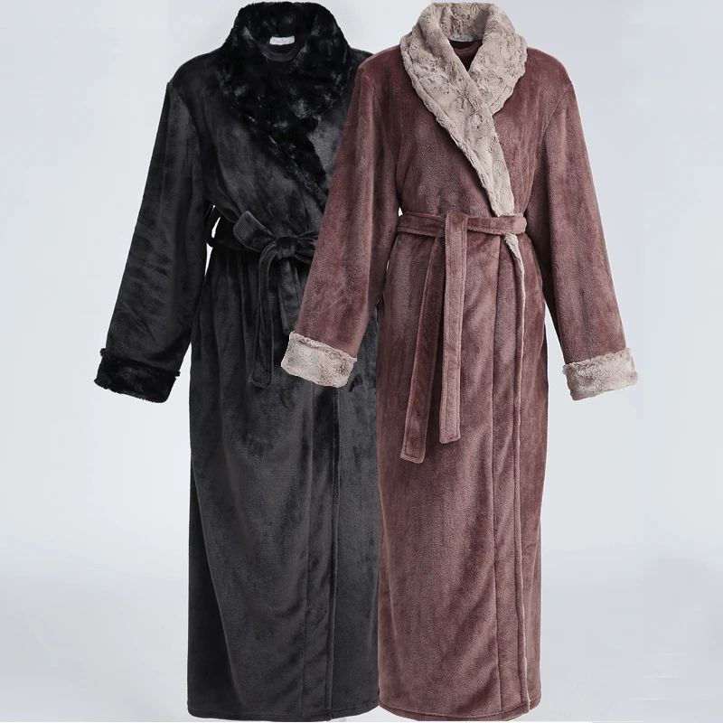 ThePass Mens Bathrobe Plush Lengthened Hooded Home Clothes Long Sleeved Robe