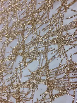 

Hot selling glued glitter sequins lace fabric yaking-427 African French net tulle Lace Fabric for party