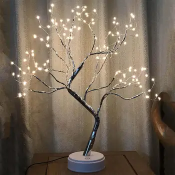 

108 LED Tree Lamp Night Light Copper Wire Table Light USB Battery Dual Use Home Bedroom Wedding Party Bar Christmas Decoration