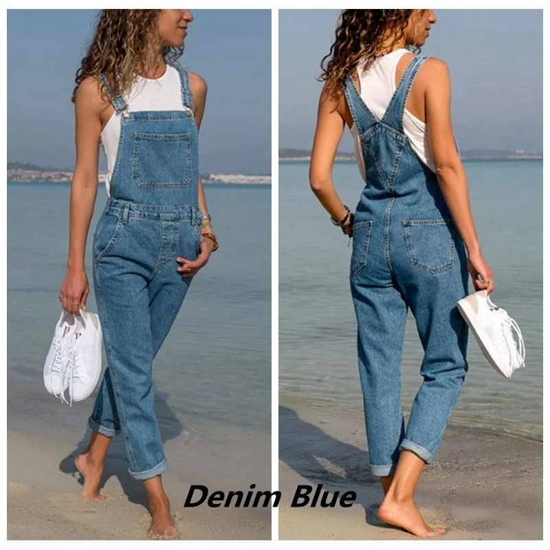 Denim blue Модный женский джинсовый комбинезон на лямках джинсовый комбинезон Повседневный джинсовый комбинезон - Цвет: Denim blue
