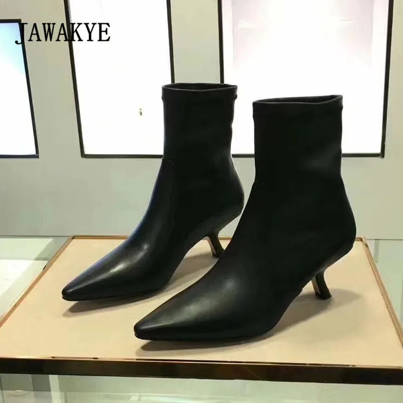 

2018 Chick Ankle Boots Woman Pointed Toe Strange Heel Boots Woman Real Leather Fashion Short Boots