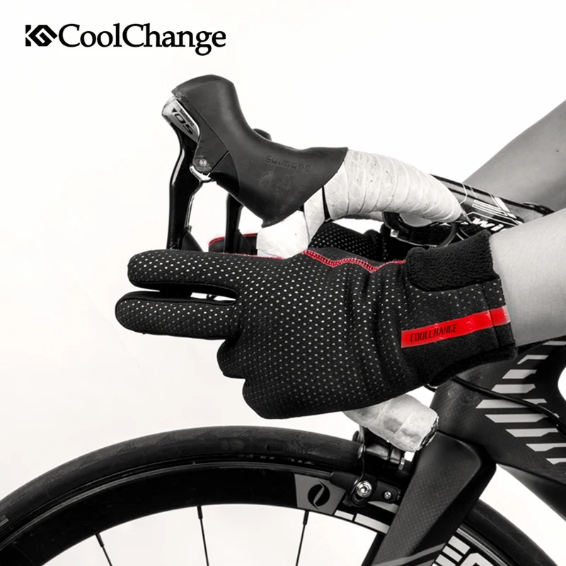 Coolchange для велосипедов перчатки для зимних видов спорта водонепроницаемые теплые противоскользящие велосипедные перчатки на длинные пальцы наручные Расширенный MTB велосипедные перчатки