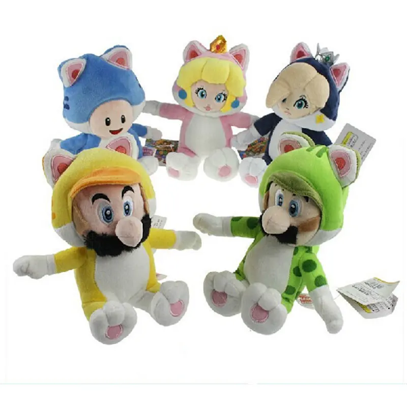 

5pcs/set 18-20cm Super Mario New 3D World Cat Series Mario Luigi Toad Princess Peach Rosalina Plush Toy