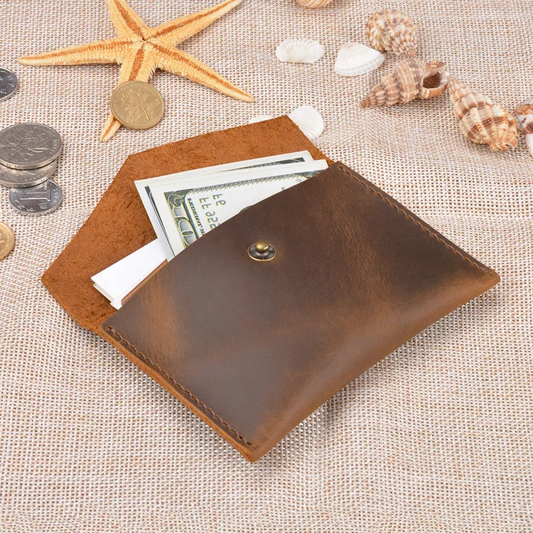 

Handmade Cow Leather Namecard Holder Men Retro Minimalist Wallet for Credit Cards Porte Carte Small Card Pocket Organizer
