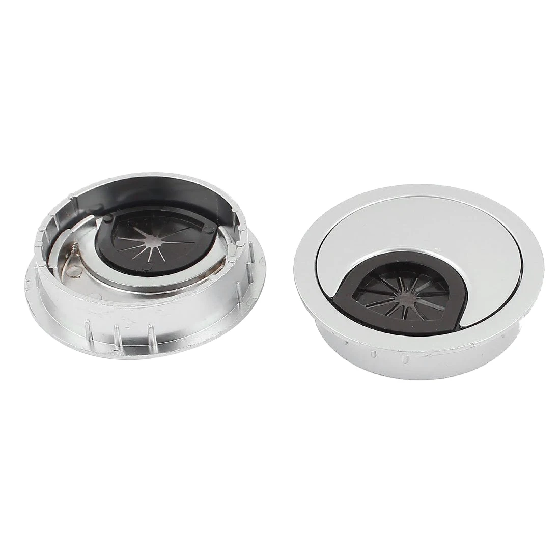 

2 Pcs 53mm Mounting Hole Dia Computer Desk Cable Cord Metal Grommet Silver+Black