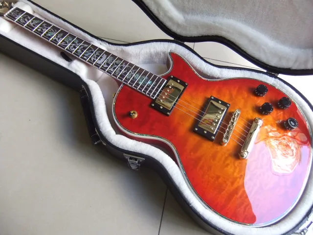

Free Hardcase Cnbald LP Custom Shop Electric Guitar The Abalone Flower Of Life Inlay In Cherry Burst 101029