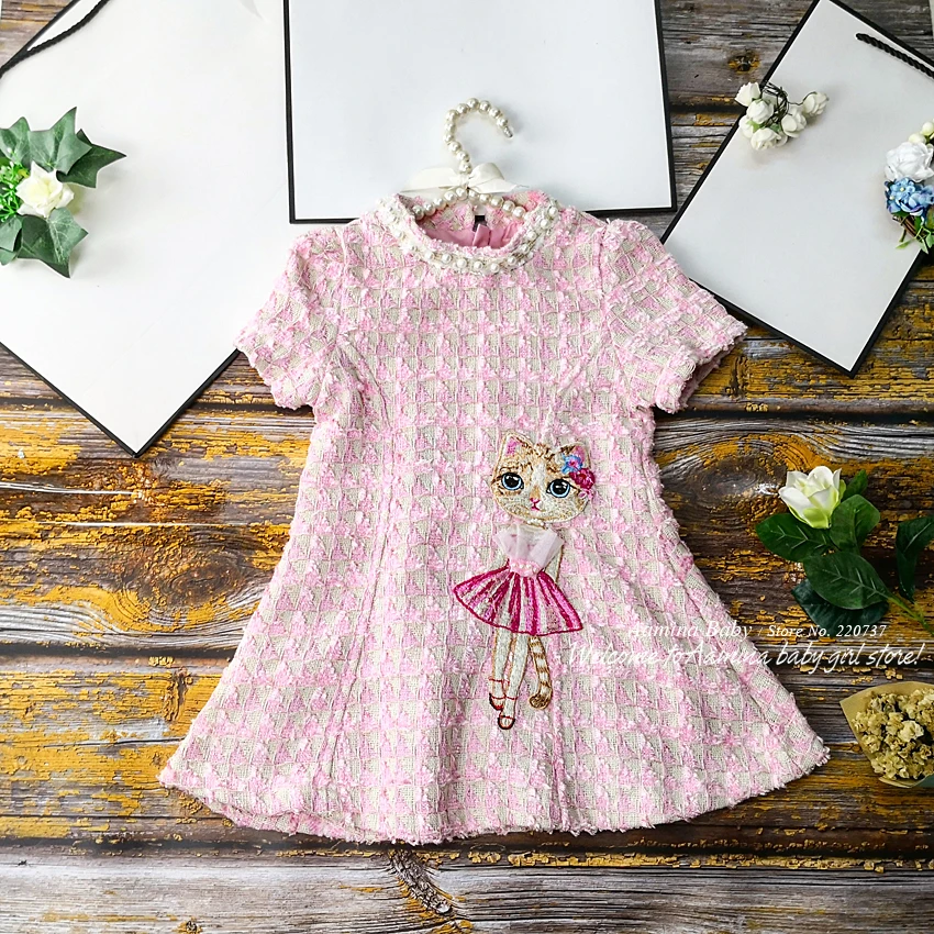 6390 новогодние принцессы с принтом «Кот» одежда для малышей наряд для девочки на Рождество платье осень-зима вечерние Детские платья для девочек на День Благодарения, одежда для малышей