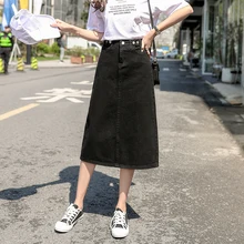 S-XL,, весенние и летние юбки, высокая талия, джинсовая юбка для женщин, повседневные длинные юбки-карандаш, школьные джинсовые юбки для женщин, s(C5009