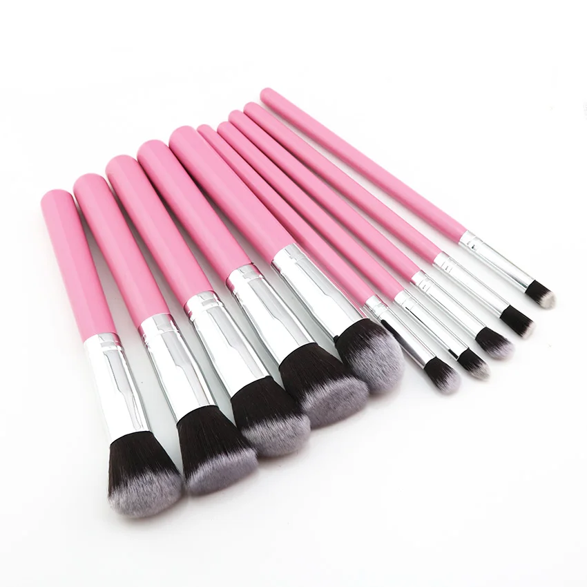 

Brand 10Pcs/Set Pink Makeup Brushes High Quality Foundation Powder Eye shadow Blush Blending Cosmetics Make Up Brush Full Size