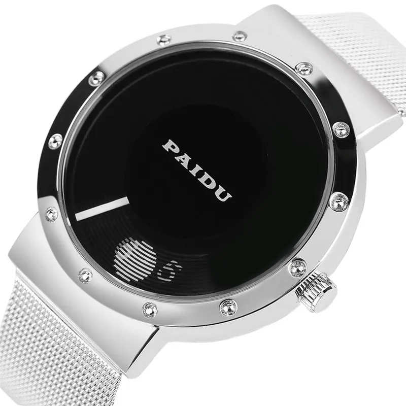 

PAIDU Top Brand Black/White Turntable Creative Dial Design Quartz Watches With Mesh Stainless Steel Band For Men Women relojes