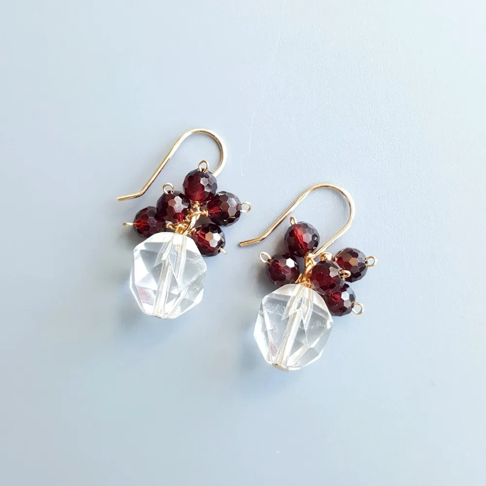 

Lii Ji Genuine Clear Quartz Garnet Beads Earrings 925 Sterling Silver Handmade Drop Earrings Delicate Jewelry For Women Gift