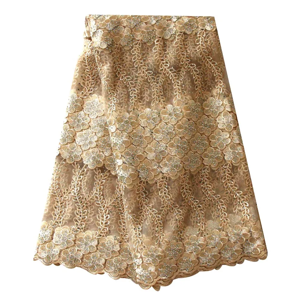

Ourwin Gold African Lace Fabric 2019 High Quality Lace French Mesh Fabric Plenty Stones Nigerian Swiss Lace Fabrics for Dress