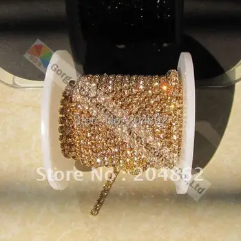 

10yards Close Dense Set crystal rhinestone cup chain SS6 8 12 SS16 4mm Light Colorado Topaz stones in Gold for DIY jewelries