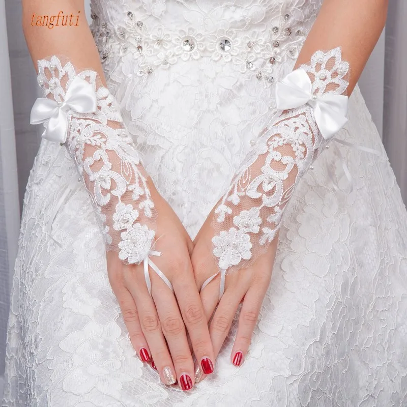 Бисерные митенки для невесты атласный бант на шнуровке женские свадебные перчатки свадебные аксессуары