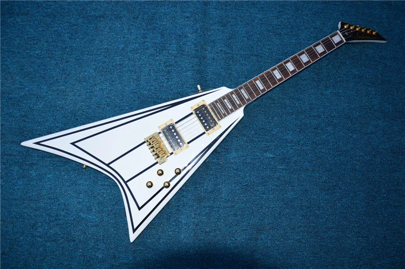 

New high quality V electric guitar, white ring black edge, free delivery.