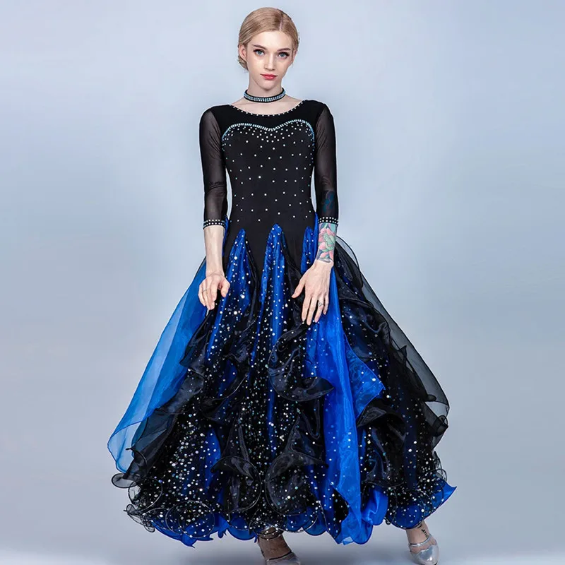 Boat Neck Contrast Color Design Ballroom Dance Competition Dresses Women Standard Ballroom Dress Waltz Dance Costumes Foxtort