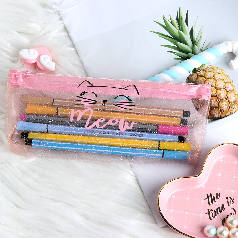 Милый корейский Kawaii желе розового цвета прозрачный косметичка кошелек канцелярский пенал с героями мультфильмов для школы
