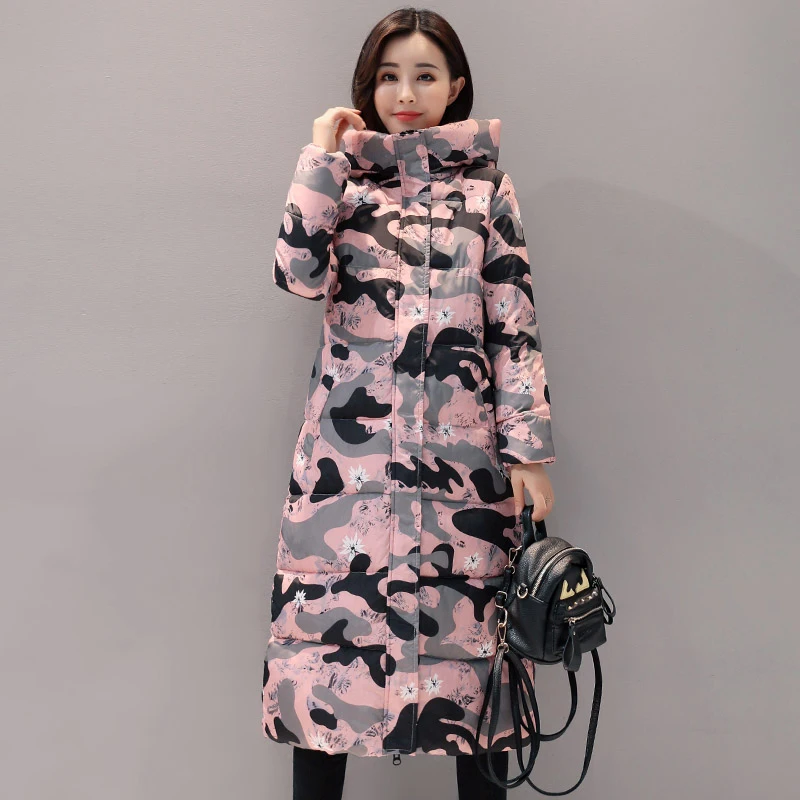 

Stand Collar 2019 High Quality Hooded Women Winter Jacket Printing Women's Long Coat Parka Warm Outwear Female Chaqueta Mujer