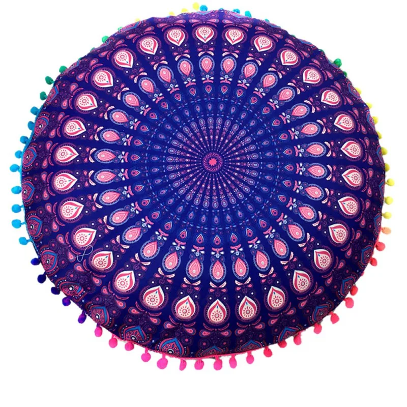 43*43CM Colorful Round Indian Mandala Floor Printed Pillows Cushions Pillows Case Textile Bohemian Pillow