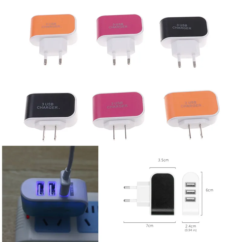 

3Port USB Hub 5V 1.3A Charger Adapter EU/US Standard 110-240V Power Supply Plug Charging Plug Socket for Travel Charge for Phone
