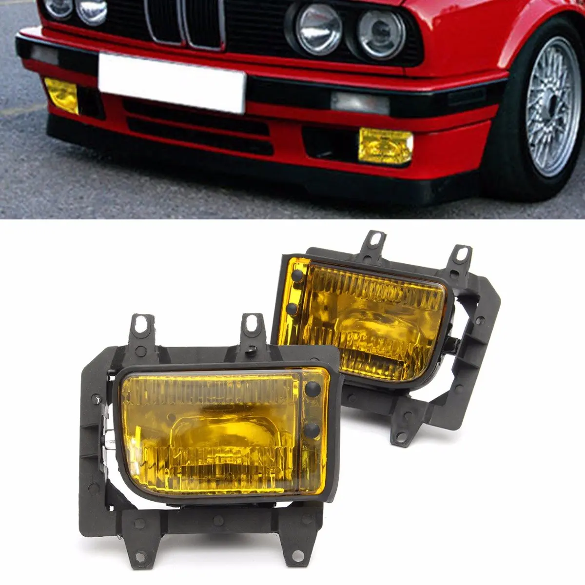 

2Pcs Yellow Bumper Front Crystal Clear Fog Light Cover no bulb For BMW E30 3 Series 325iX 325i 325e 63171385945 / 63171385946