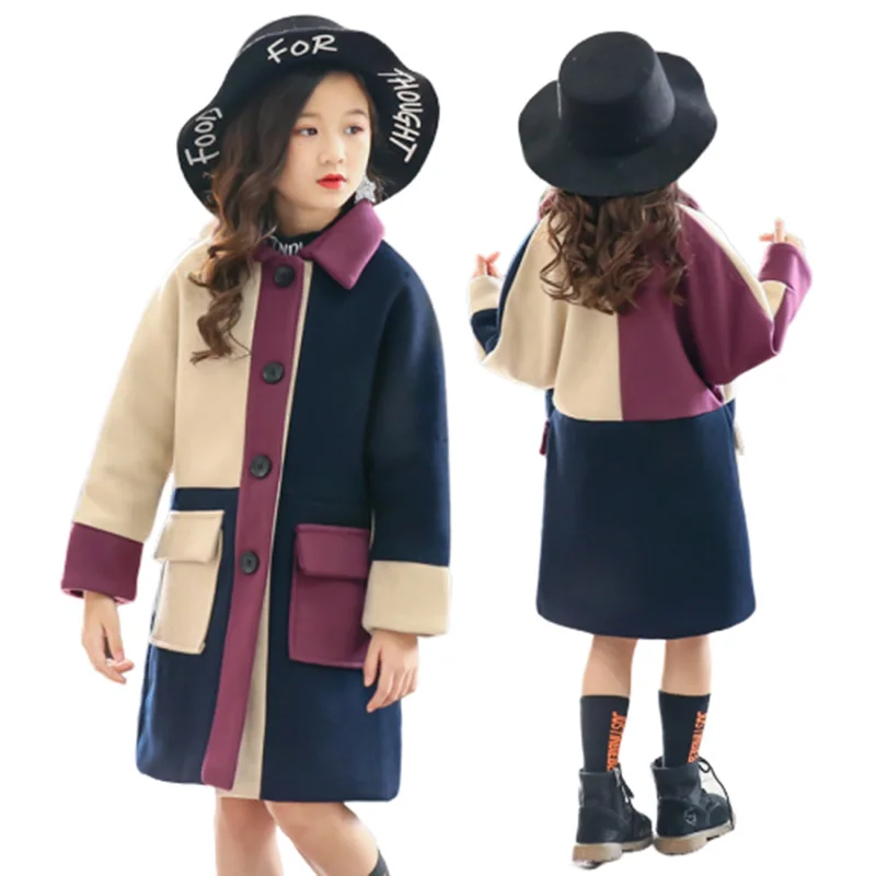 

Girls Woolen Coat Jacket Autumn and Winter 2019 New Korean Version of The Big Girl Long Section Plus Velvet Thicken Woolen Coats