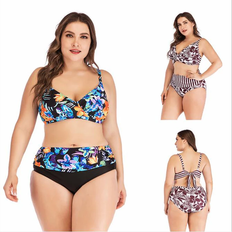 

2019 New sexy triangle print large size bikini slim slimming rimless swimsuit 2 colors L XL 2XL 3XL 4XL 5XL