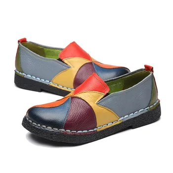 

Designer Women Genuine Leather Loafers Mixed Colors Ladies Ballet Flats Shoes Female Spring Moccasins Casual Ballerina Shoes