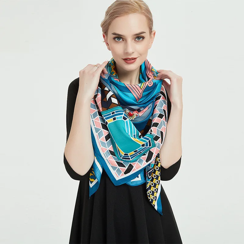 POBING шелковый шарф для женщин Испания Большие шали РЕТРО ПРИНТ палантины квадратная бандана роскошный платок шарф женский платок 130 см