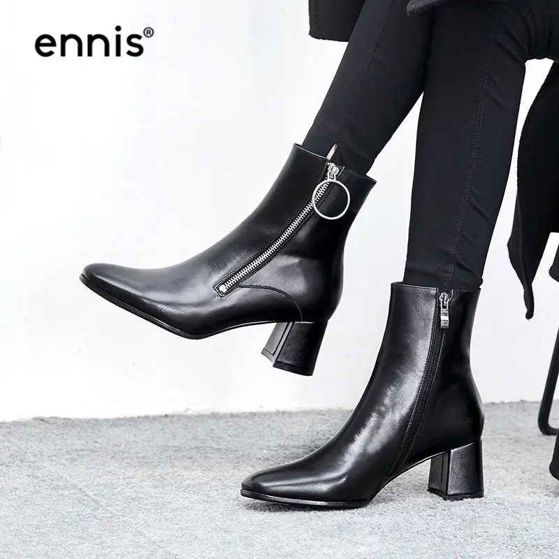Buy ENNIS 2018 Women Black Boots Zipper Genuine Leather Autumn Winter Boots