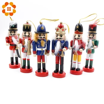 

6pcs Nutcracker Puppet Creative Desktop Gifts Decoration Wood Handmade Christmas Ornaments Drawing Walnuts Soldiers Band Dolls