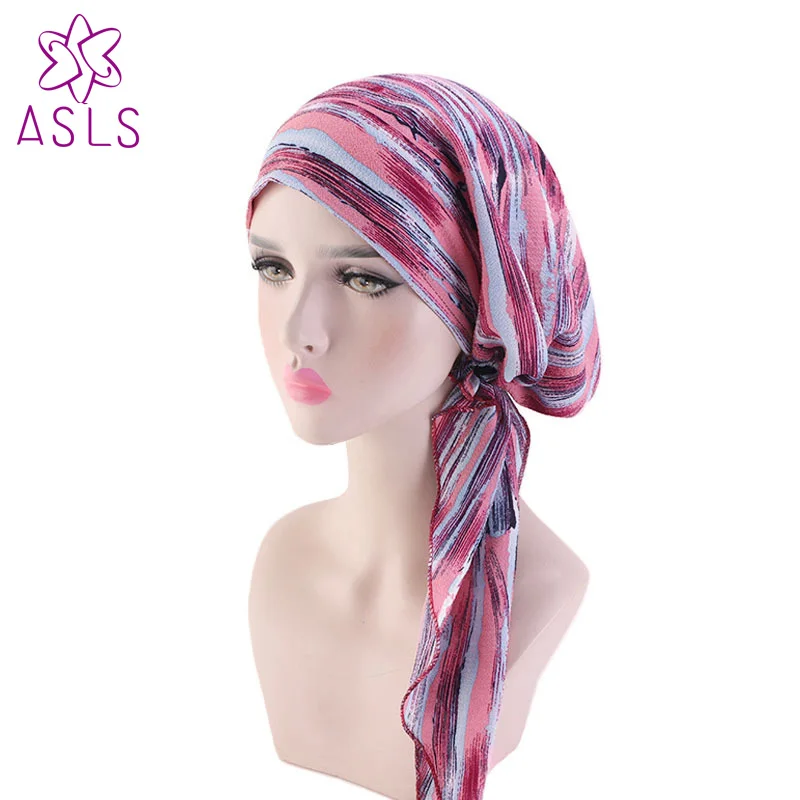 Knotted Head Stretch Wrap Turban SKULL SLEEP CAP PURPLE