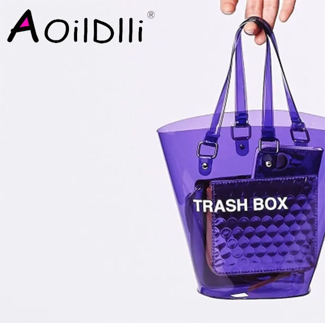 

2018 spring and summer new Trash box tote bag PVC bucket bag transparent handbag