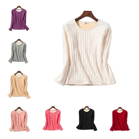 Women Thick Velvet Warm T-Shirts Autumn Winter Long Sleeve T Shirt Female Bottoming Shirt Tops Underwear Plus Size