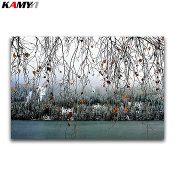 

Full Round Diamond embroidery Cross stitch Snow tree DIY 3D Diamond mosaic River Full Square Diamond painting landscape