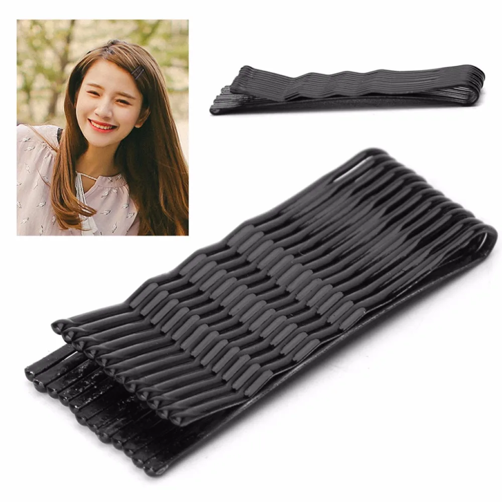 60Pcs Black Wave and Flat Type Invisible Hair Clips Flat Top Bobby Pins Grips Hot!