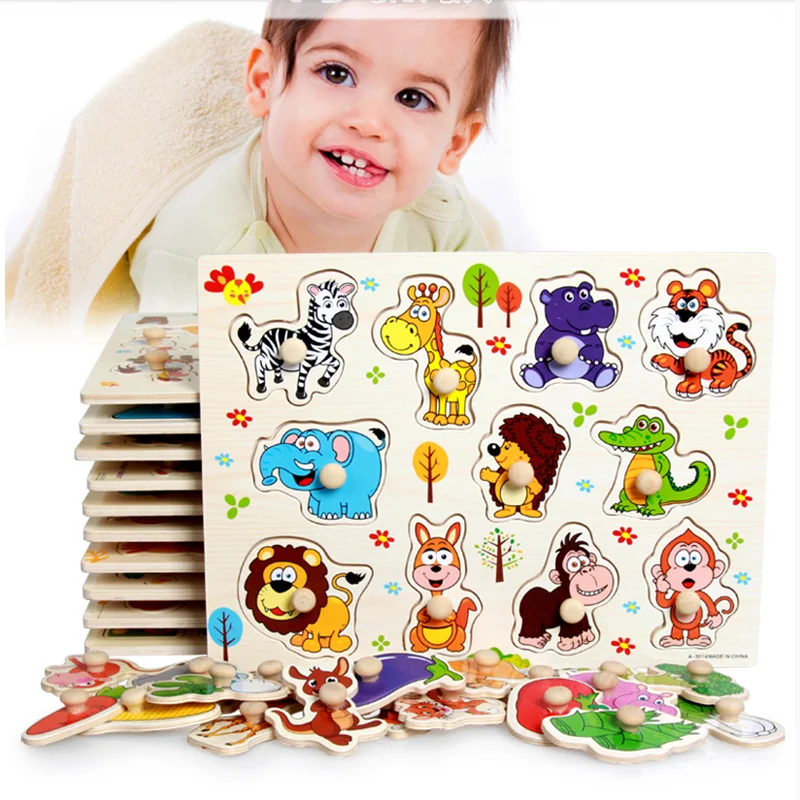 

AJP 22.5cm*30cm  Wooden Animals Cartoon Learning Educational Toys Kids Jigsaw Puzzles Toy Children Baby Festival Birthday Gift