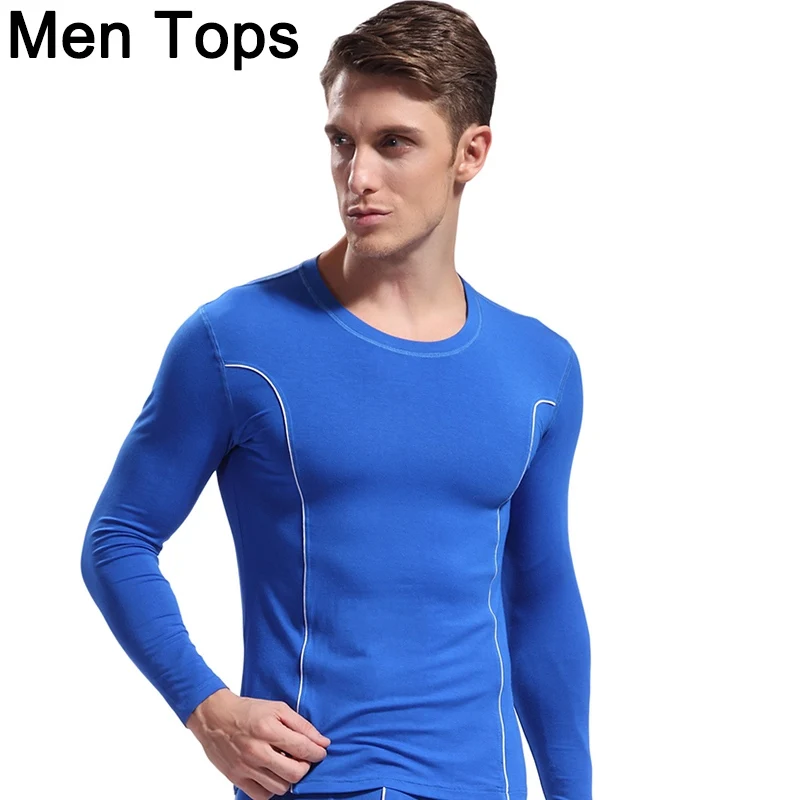 Мужское термобелье WJ Облегающее с круглым вырезом, тонкая одежда с длинным рукавом, быстросохнущее нижнее белье на осень и зиму, мужские длинные топы - Цвет: Men Underwear Tops