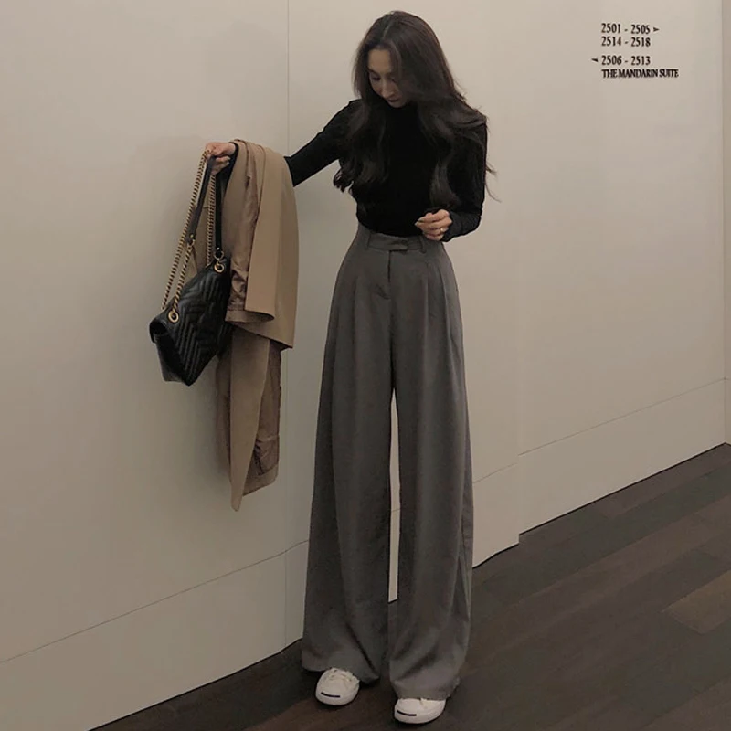 Prezzo Mazefeng 2019 di Autunno della Molla Femminile Solido pantaloni Larghi del Piedino Dei Pantaloni Delle Donne Dei Pantaloni di Lunghezza Completa Delle Signore di Alta Qualità semplice casual Pantaloni Diritti