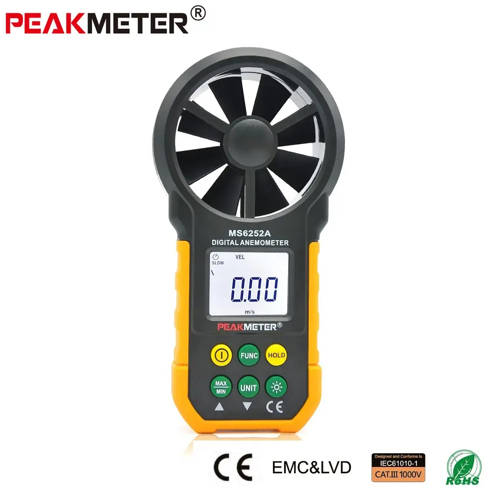 

PEAKMETER Digital Anemometer 0.4-30m/s Wind Speed Meter -20~60C Temperature Tester Anemometro with LCD Backlight Display