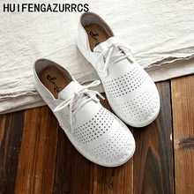 HUIFENGAZURRCS-новая обувь из натуральной кожи, балетки на плоской подошве ручной работы, художественная обувь в стиле ретро «MORI GIRL», Простые белые туфли, все цвета