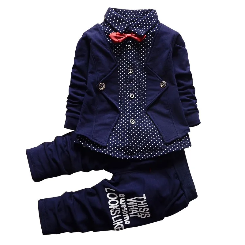

Children's Clothing Sets 2016 Winter/Autumn Baby's Boy Gentleman Bow Tie Fake Tshirt + Pants 2 Pcs Suits Kids Tracksuit Set S4